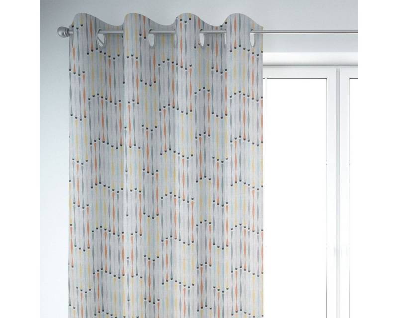 SCHÖNER LEBEN. Vorhang SCHÖNER LEBEN. Vorhang geom. Stäbchen beige blau gelb orange grau 245, Ösen, blickdicht, Baumwolle, handmade von SCHÖNER LEBEN.