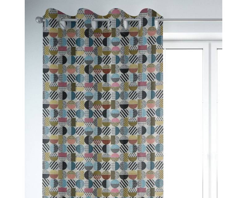 SCHÖNER LEBEN. Vorhang SCHÖNER LEBEN. Vorhang geometrisch Kreise weiß schwarz bunt 245cm, Ösen, blickdicht, Baumwolle, handmade von SCHÖNER LEBEN.