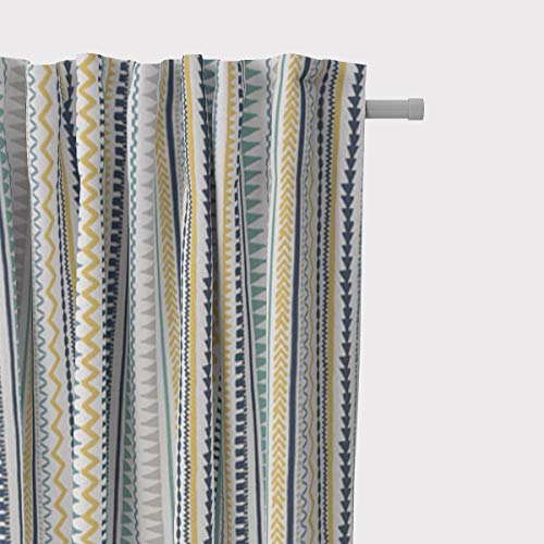 SCHÖNER LEBEN. Vorhang Streifen Ethno Inka weiß grau blau gelb 245cm, Gardinen Aufhängung:Smok-Schlaufenband von SCHÖNER LEBEN.