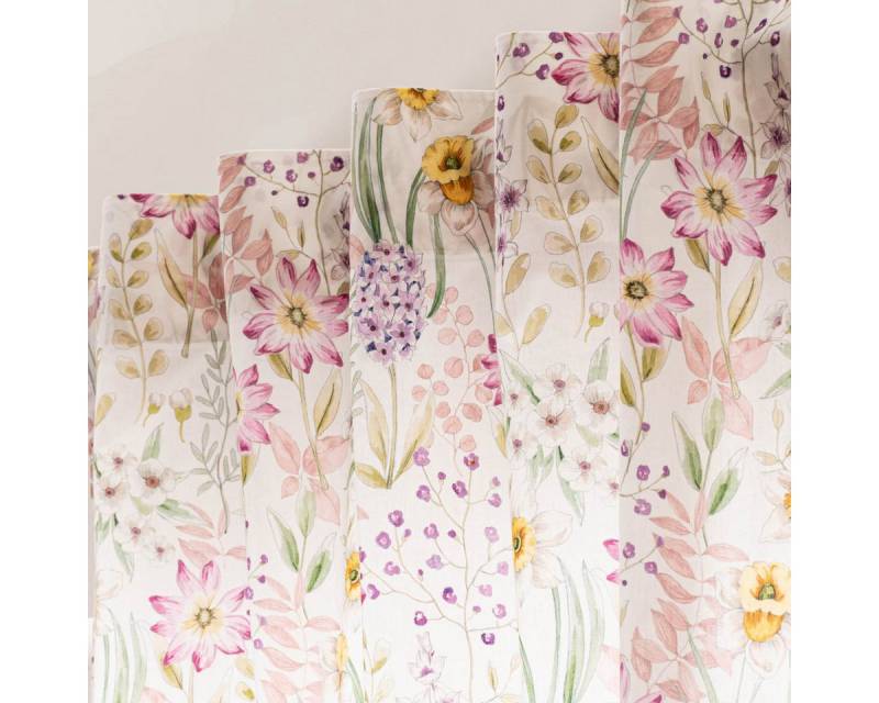 SCHÖNER LEBEN. Vorhang Vorhang Daffodil Spring Flower BW weiß bunt 245cm SCHÖNER LEBEN., Ösen, blickdicht, Baumwolle, Digitaldruck von SCHÖNER LEBEN.