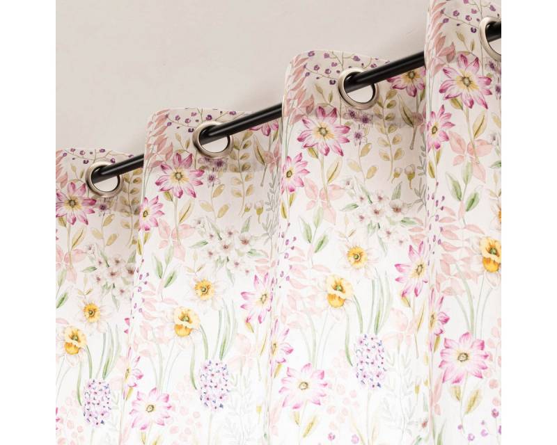 SCHÖNER LEBEN. Vorhang Vorhang Daffodil Spring Flower BW weiß bunt 245cm SCHÖNER LEBEN., Ösen, blickdicht, Baumwolle, Digitaldruck von SCHÖNER LEBEN.