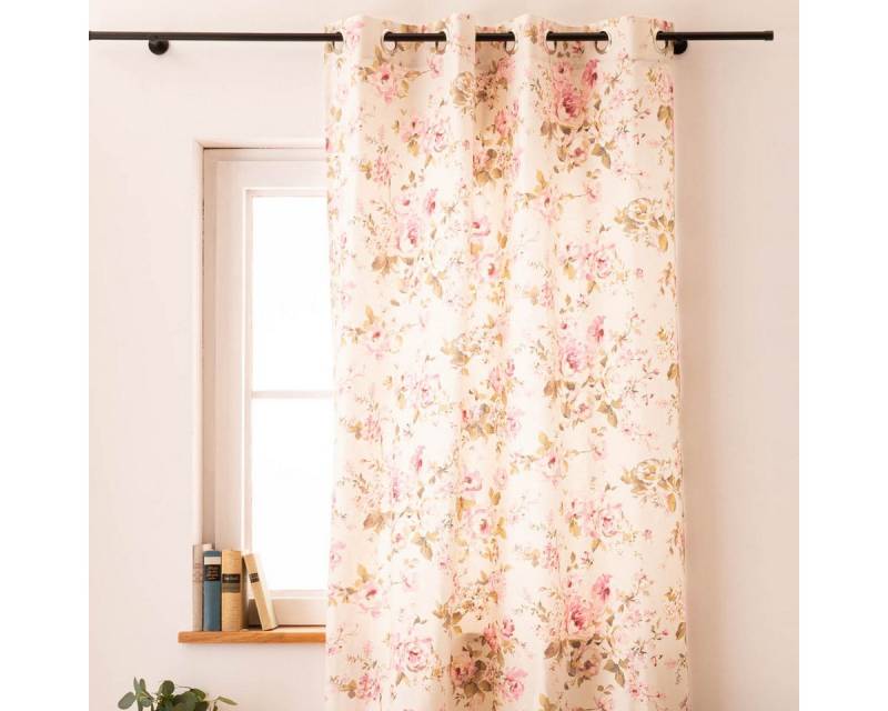 SCHÖNER LEBEN. Vorhang Vorhang Ösen Classic Painted Rose ecru 245cm von SCHÖNER LEBEN., Ösen, blickdicht, Baumwolle von SCHÖNER LEBEN.