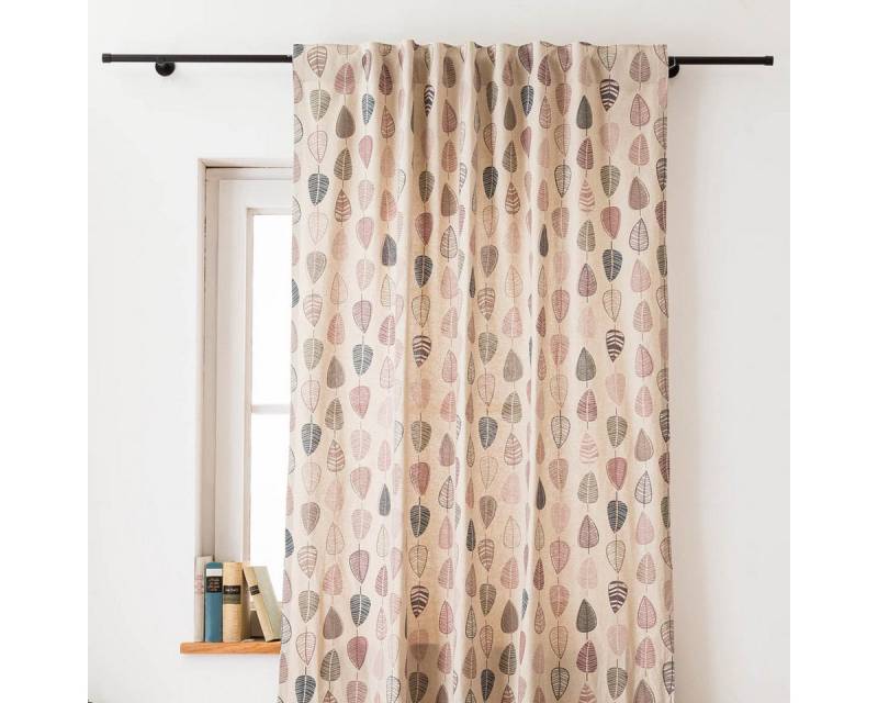 SCHÖNER LEBEN. Vorhang Vorhang Scandi Retro Leaves natur rosa 245cm von SCHÖNER LEBEN., Smokband, blickdicht, Baumwolle, handmade von SCHÖNER LEBEN.