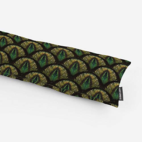 SCHÖNER LEBEN. Zugluftstopper Italian Samt Pfau Federn grün Gold, Auswahl:90cm Länge von SCHÖNER LEBEN.