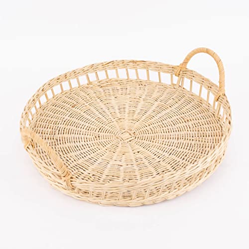 SCHÖNER LEBEN. Sass & Belle Deko Tablett Rattan mit Griffen rund Natur 39x36x5,5cm von SCHÖNER LEBEN.