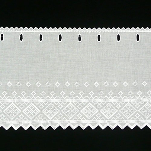 Scheibengardine Batist mit Rauten Stickerei weiß 27cm hoch von SCHÖNER LEBEN.