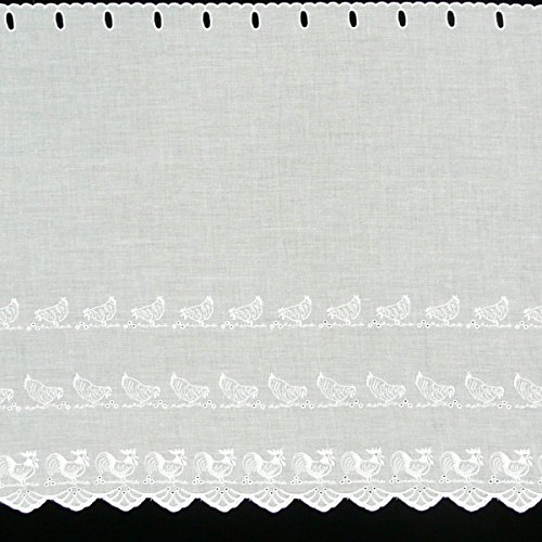 Scheibengardine Batist mit Stickerei Hühner weiß 57cm hoch von SCHÖNER LEBEN.