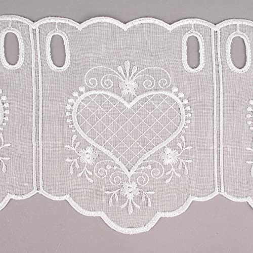 Scheibengardine nähfrei Leinenlook Stickerei Herzen ecru 18cm von SCHÖNER LEBEN.