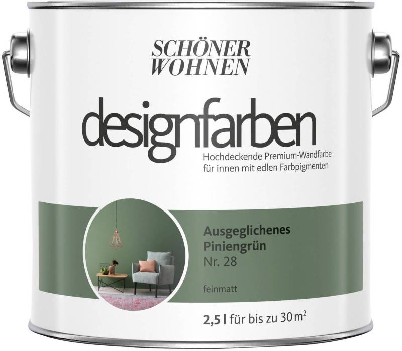SCHÖNER WOHNEN FARBE Wand- und Deckenfarbe Ausgeglichenes Piniengrün Nr. 28, Tropf- und spritzgehemmt, Konservierungsmittelfrei von SCHÖNER WOHNEN FARBE
