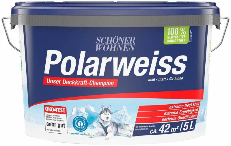 SCHÖNER WOHNEN FARBE Wand- und Deckenfarbe Polarweiss 5 Liter (274035), hoher Weißheitsgrad, Spritz-Frei, Lösemittelfrei von SCHÖNER WOHNEN FARBE