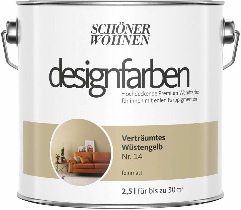 SCHÖNER WOHNEN FARBE Wand- und Deckenfarbe Verträumtes Wüstengelb Nr. 14, Tropf- und spritzgehemmt, Konservierungsmittelfrei von SCHÖNER WOHNEN FARBE