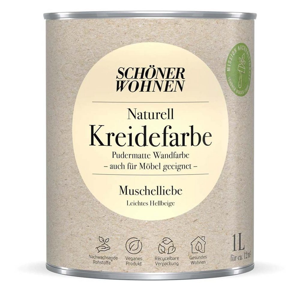 SCHÖNER WOHNEN FARBE Wandfarbe Schöner Wohen Naturell Kreidefarbe 1,0 Ltr. Muschelliebe SCHÖNER WOHNEN FARBE Wandfarbe Schöner Wohen Naturell Kreidefarbe 1,0 Ltr. Muschelliebe von SCHÖNER WOHNEN FARBE