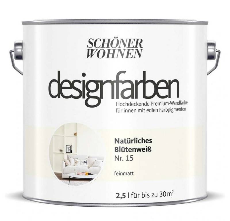 SCHÖNER WOHNEN FARBE Wandfarbe Schöner Wohnen Designfarben 2,5 Ltr. Natürliches Blütenweiß Nr. 15 von SCHÖNER WOHNEN FARBE