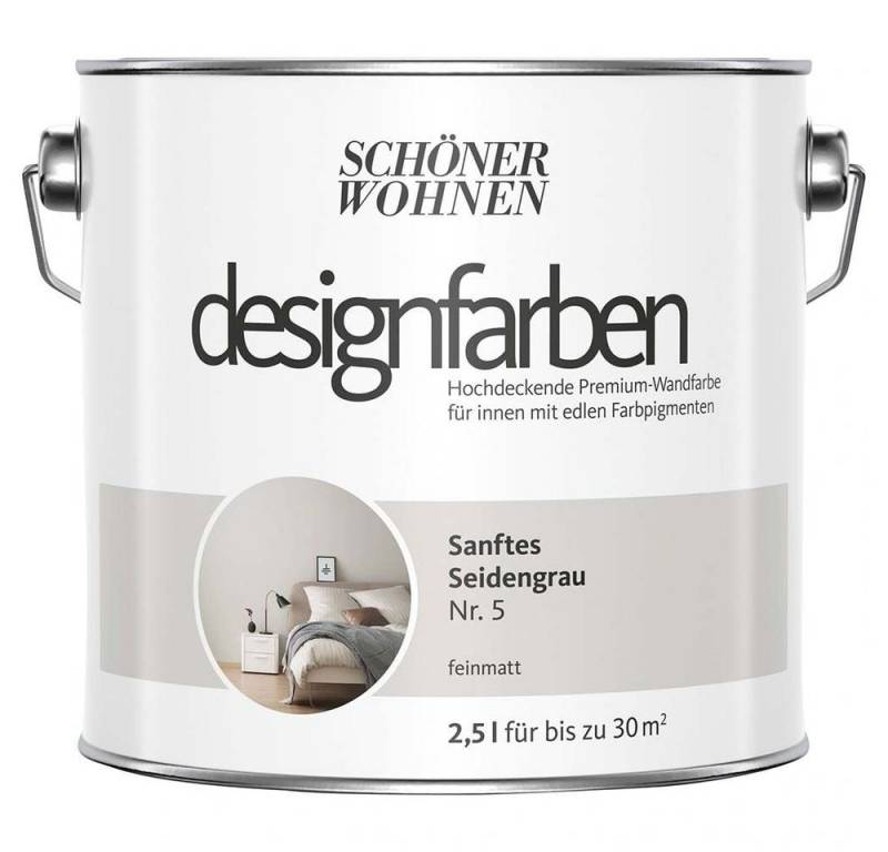 SCHÖNER WOHNEN FARBE Wandfarbe Schöner Wohnen Designfarben 2,5 Ltr. Sanftes Seidengrau Nr. 5 von SCHÖNER WOHNEN FARBE
