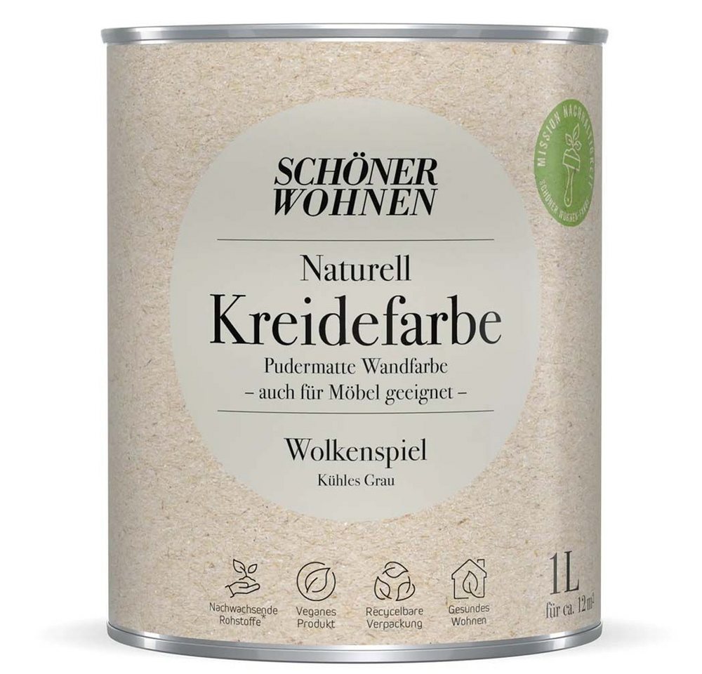 SCHÖNER WOHNEN FARBE Wandfarbe Schöner Wohnen Naturell Kreidefarbe 1,0 Ltr. Wolkenspiel von SCHÖNER WOHNEN FARBE