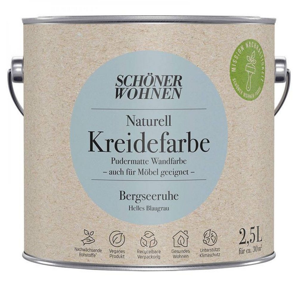 SCHÖNER WOHNEN FARBE Wandfarbe Schöner Wohnen Naturell Kreidefarbe 2,5 Ltr. Bergseeruhe helles Blaug von SCHÖNER WOHNEN FARBE