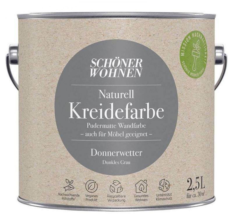 SCHÖNER WOHNEN FARBE Wandfarbe Schöner Wohnen Naturell Kreidefarbe 2,5 Ltr. Donnerwetter dunkles Gra von SCHÖNER WOHNEN FARBE