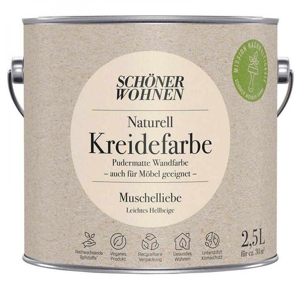 SCHÖNER WOHNEN FARBE Wandfarbe Schöner Wohnen Naturell Kreidefarbe 2,5 Ltr. Muschelliebe leichtes He von SCHÖNER WOHNEN FARBE
