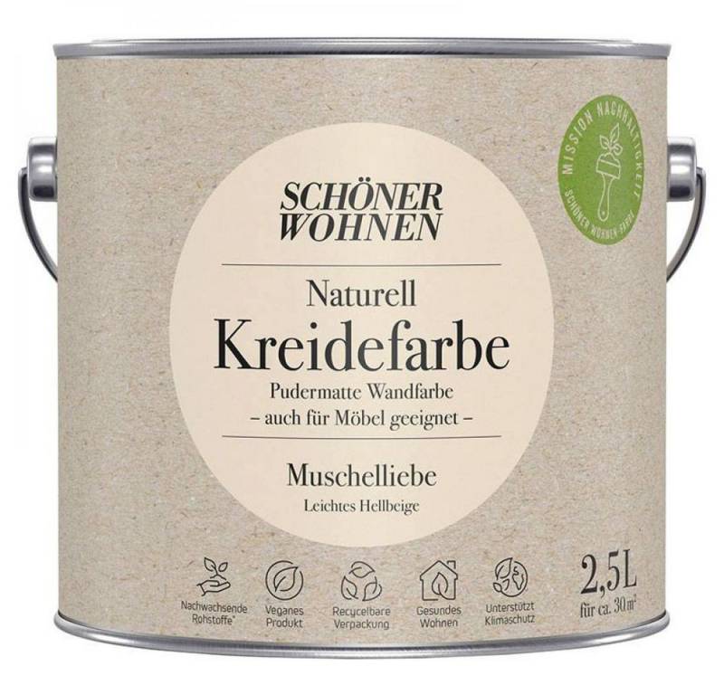 SCHÖNER WOHNEN FARBE Wandfarbe Schöner Wohnen Naturell Kreidefarbe 2,5 Ltr. Muschelliebe leichtes He von SCHÖNER WOHNEN FARBE