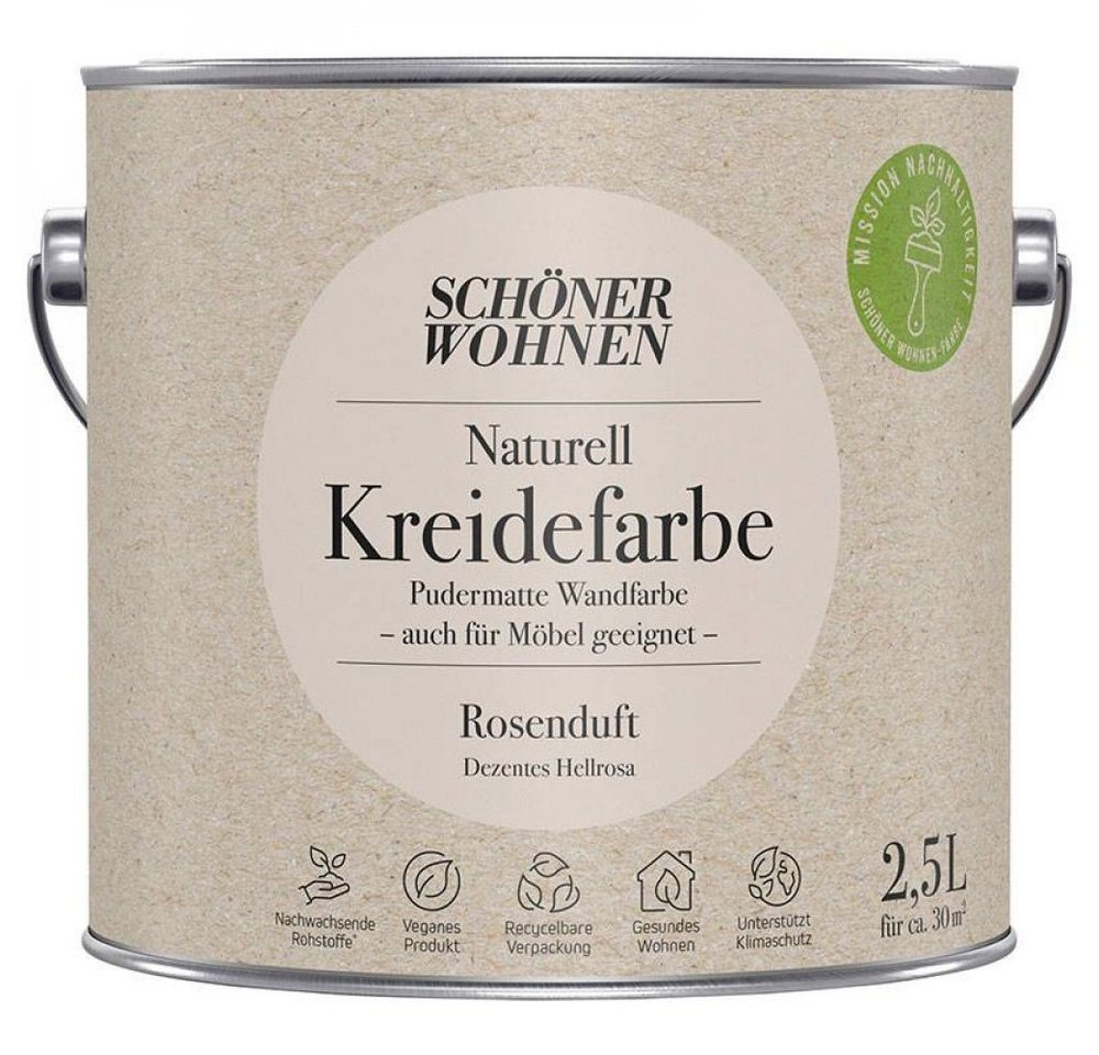 SCHÖNER WOHNEN FARBE Wandfarbe Schöner Wohnen Naturell Kreidefarbe 2,5 Ltr. Rosenduft dezentes Hellr von SCHÖNER WOHNEN FARBE