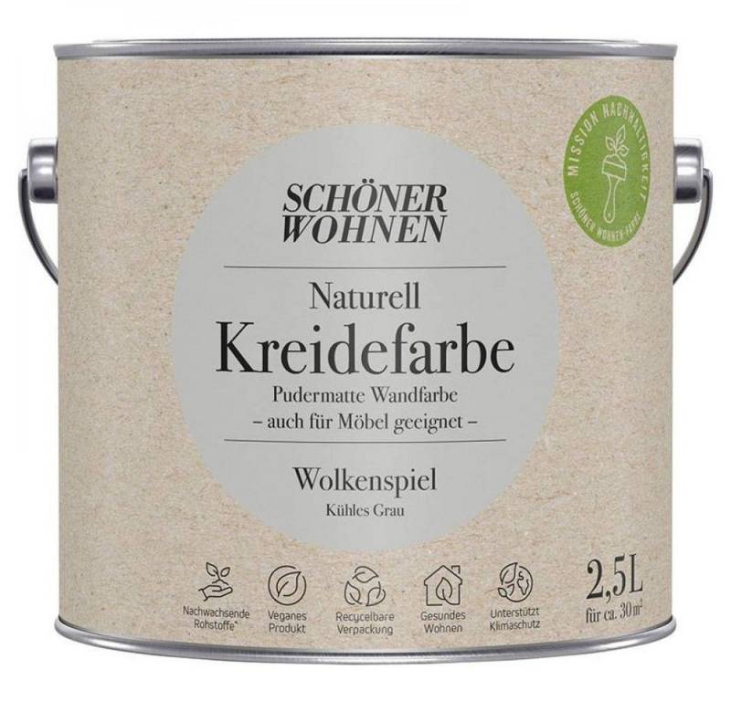 SCHÖNER WOHNEN FARBE Wandfarbe Schöner Wohnen Naturell Kreidefarbe 2,5 Ltr. Wolkenspiel kühles Grau von SCHÖNER WOHNEN FARBE