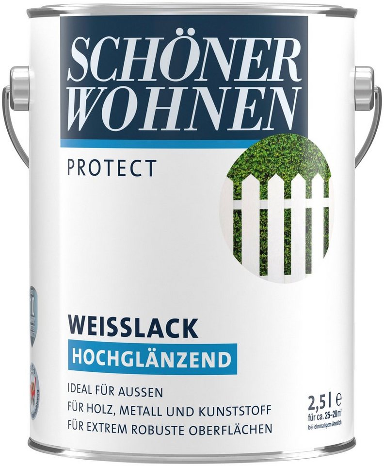 SCHÖNER WOHNEN FARBE Weißlack Protect, 2,5 Liter, weiß, ideal für außen, hochglänzend von SCHÖNER WOHNEN FARBE