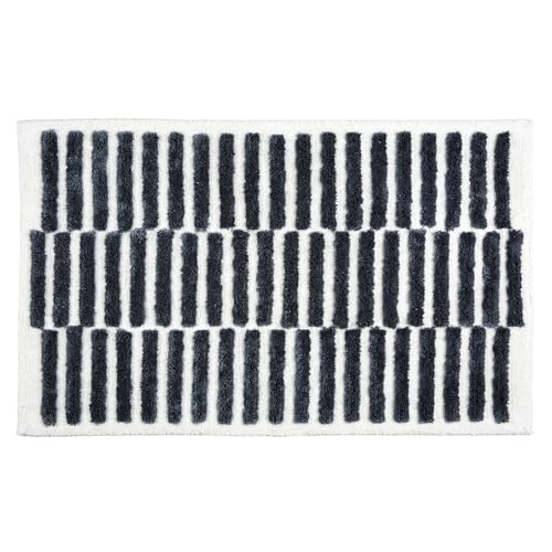 Schöner Wohnen Kollektion Badezimmerteppich weiß Linien 60x90 cm – Badematte rutschfest - Badteppich waschbar – Badvorleger Trockner geeignet – Duschvorleger Badezimmer von Schöner Wohnen Kollektion