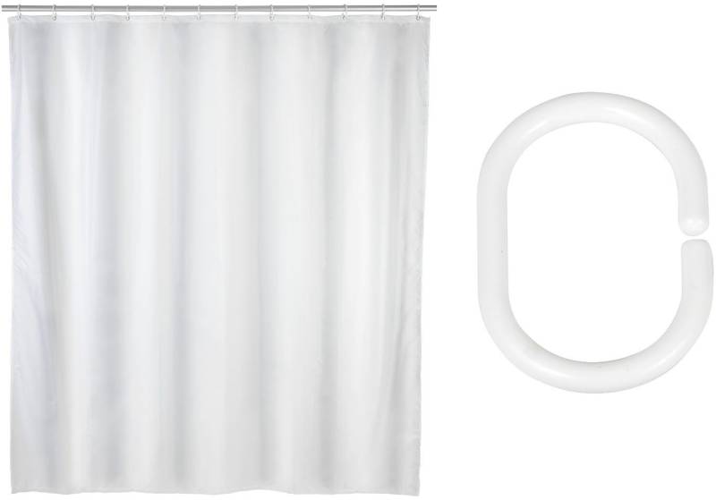 SCHÖNER WOHNEN-Kollektion Duschvorhang »Nes« Breite 180 cm (Set, 17-tlg), aus recyceltem Polyester, wasserabweisend, Weiß, 16 Duschvorhangringe von SCHÖNER WOHNEN-Kollektion