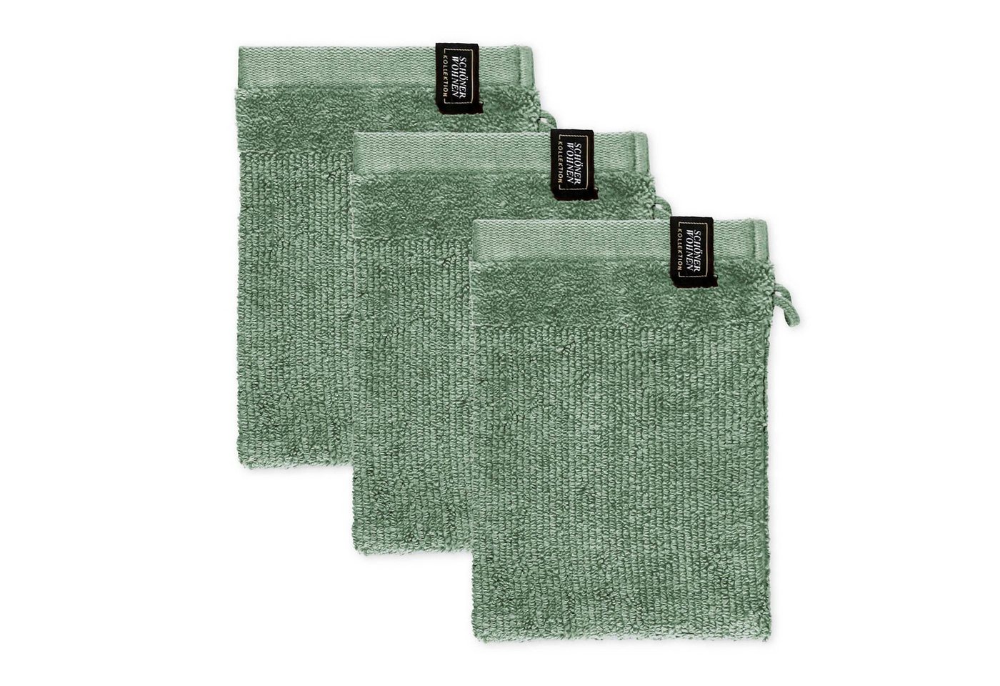 SCHÖNER WOHNEN-Kollektion Waschhandschuh SENSE Waschhandschuh im 3er Set, Baumwolle (3-St), 16 x 21 cm in Grün von SCHÖNER WOHNEN-Kollektion