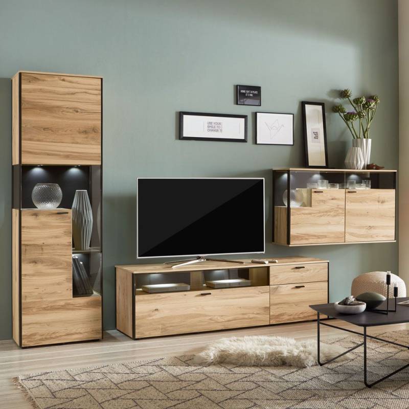 SCHÖNER WOHNEN-Kollektion Wohnkombination ANDRA, ca. 353 x 207 x 53 cm in Eiche rustico hell geölt von SCHÖNER WOHNEN-Kollektion