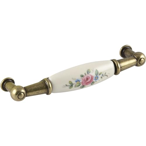 SCHÖRGHOFER & FREHE Griff Landhausstil Rose - Porzellangriff für Möbel - Möbelgriff bemalt, LA96mm, Breite 107mm Porzellan/Zinkdruckguss von SCHÖRGHOFER & FREHE