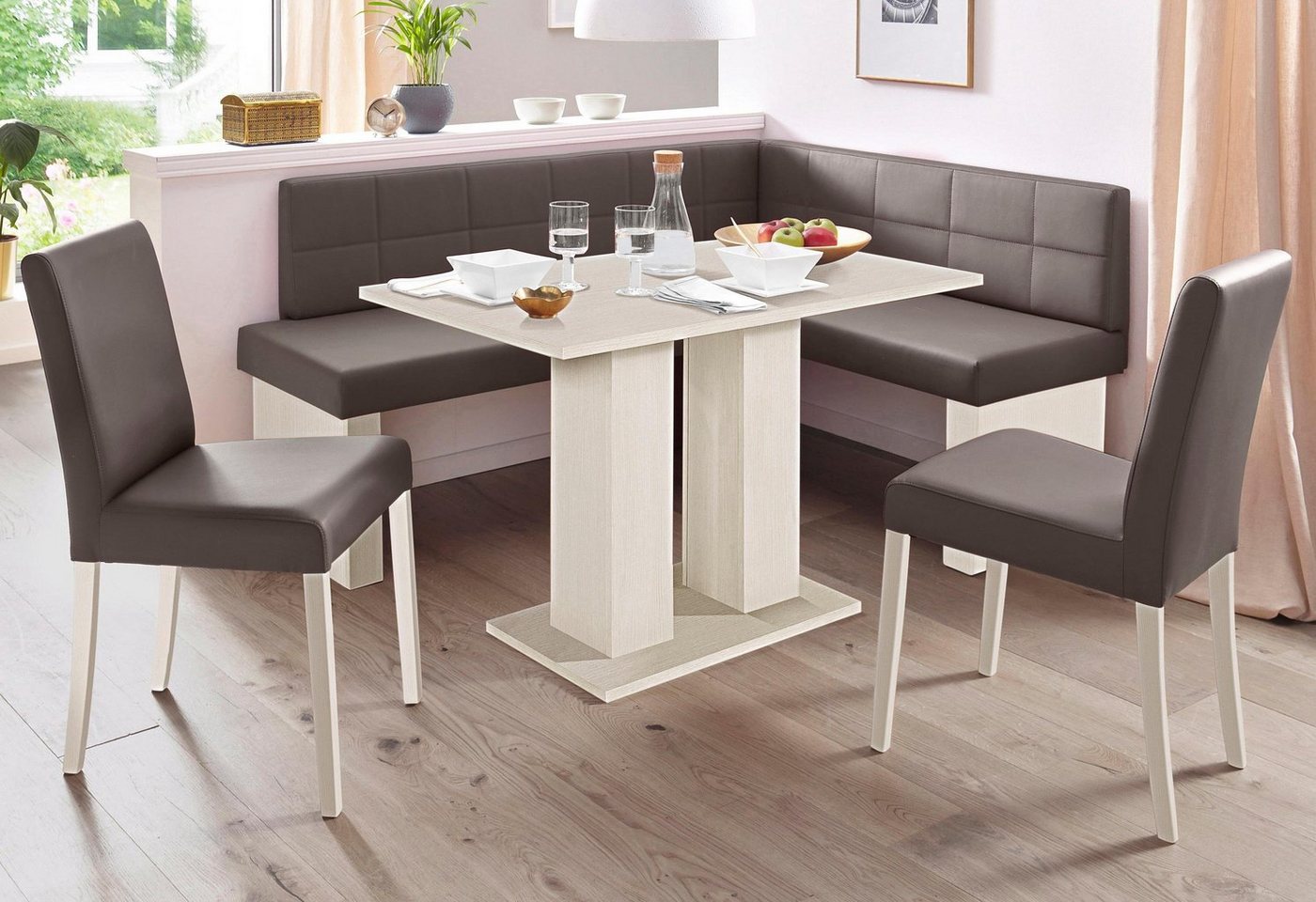 massivline&more Eckbankgruppe Anna, (Set, 4-tlg), mit 2 Stühlen mit massiven Gestell von massivline&more