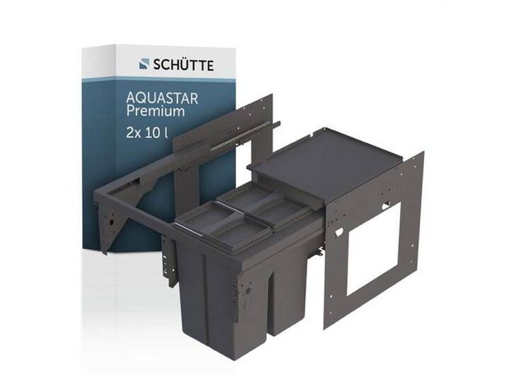 Schütte Mülltrennsystem Aquastar, zum Einbau, 60cm, 2 Fächer, Auszug, Deckel, grau von SCHÜTTE