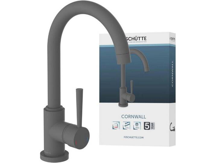 Schütte Spültischarmatur CORNWALL energiesparender Cold-Start, 360° schwenkbare Mischbatterie, Hochdruck, grau, anthrazit matt von SCHÜTTE