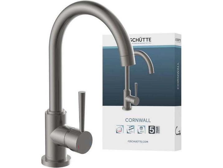 Schütte Spültischarmatur CORNWALL energiesparender Cold-Start, 360° schwenkbare Mischbatterie, Hochdruck, grau, graphit matt von SCHÜTTE