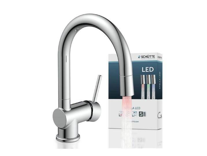 Schütte Spültischarmatur Stella temperaturgesteuerter LED Wasserhahn, 360° schwenkbar, silberfarben von SCHÜTTE