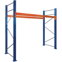 Schulte Paletten-Bockregal bis zu 1000kg Palettengewicht Grundregal HxBxT 250x270x110cm Fachlast 3000kg 2 Ebenen mit 6 Palettenplätzen Blau/Orange von SCHULTE LAGERTECHNIK