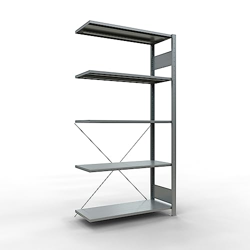 SCHULTE Lagertechnik Anbauregal, Fachbodenregal Stecksystem MULTIplus150, 2000 x 1000 x 400 mm (HxBxT), 5 Fachböden, Kreuzstrebe, verzinkt - Expressline von SCHULTE Lagertechnik