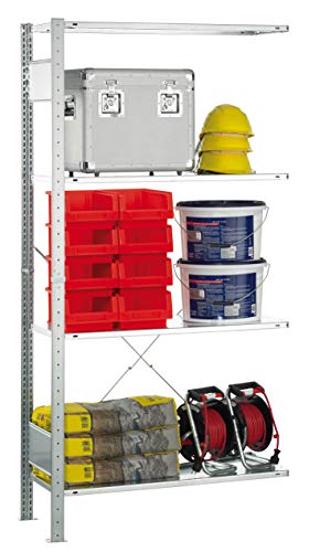 SCHULTE Lagertechnik MULTIplus Fachboden-Anbauregal Steckregal mit 4 Fachböden, Traglast je Boden bis zu 120 Kg (gesamt bis zu 480 Kg) Verzinkt 180x100x30 cm von SCHULTE Lagertechnik