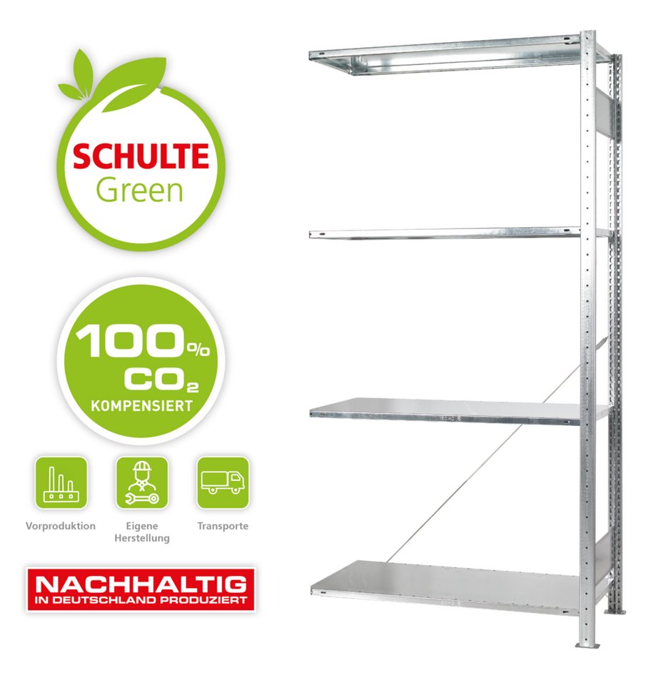 SCHULTE Lagertechnik Steckregal Anbauregal 2000x1000x500 mm, verzinkt - 4 Bd.Typ 150 kg von SCHULTE Lagertechnik