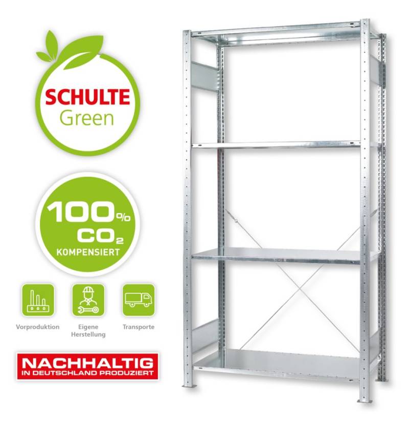SCHULTE Lagertechnik Steckregal Grundregal MULTIplus150-Set, 2000 x 1000 x 500 mm (HxBxT), 4 Fachböden von SCHULTE Lagertechnik