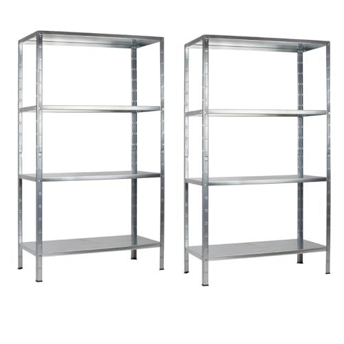 SCHULTE Regalwelt 2er Set Steckregal mit 4 PowerMAX Fachböden, 65 kg Tragkraft, 180x80x40 cm (HxBxT), verzinkt Lagerregal, Werkstattregal, Kellerregal, Garagenregal, Metallregal von SCHULTE Regalwelt