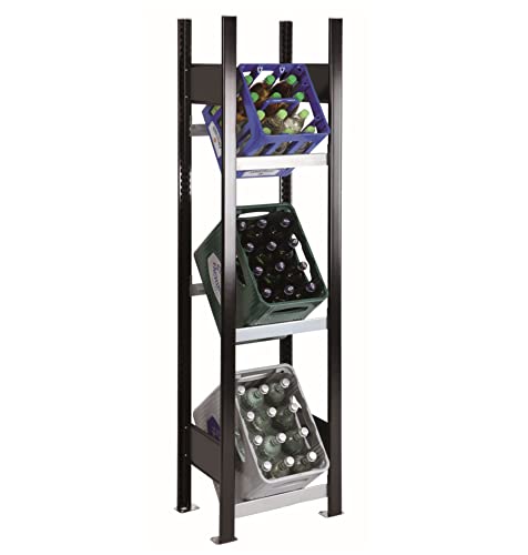 SCHULTE Regalwelt Getränkekistenregal für bis zu 3 Kisten, 180x46x30 cm (HxBxT), Traglast pro Ebene 60 Kg, schwarz-silber von SCHULTE Regalwelt
