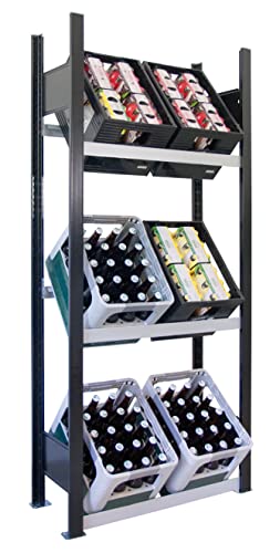 SCHULTE Regalwelt Getränkekistenregal für bis zu 6 Kisten, 180x81x30 cm (HxBxT), Traglast pro Ebene 60 Kg, schwarz-silber von SCHULTE Regalwelt