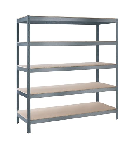 SCHULTE Regalwelt Schwerlastregal XL mit 5 Holzböden, Traglast pro Ebene 200 kg, 180x140x50 cm (HxBxT), Granit-Struktur, Lagerregal, Kellerregal, Werkstattregal, Steckregal von SCHULTE Regalwelt