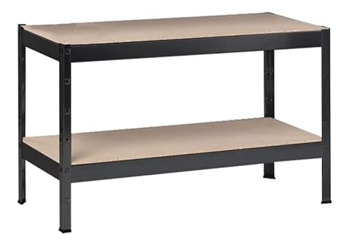 SCHULTE Regalwelt Schwerlastregal mit 2 Holzböden, 43x100x40 cm (HxBxT), Traglast pro Ebene ca. 150 Kg, schwarz-Struktur, Lagerregal, Kellerregal, Werkstattregal, Steckregal von SCHULTE Regalwelt
