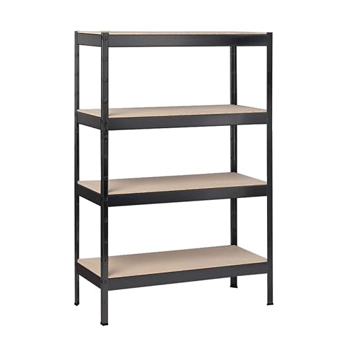SCHULTE Regalwelt Schwerlastregal mit 4 Holzböden, 180x100x35 cm (HxBxT), Traglast pro Ebene ca. 90 Kg, schwarz-Struktur, Lagerregal, Kellerregal, Werkstattregal, Steckregal von SCHULTE Regalwelt