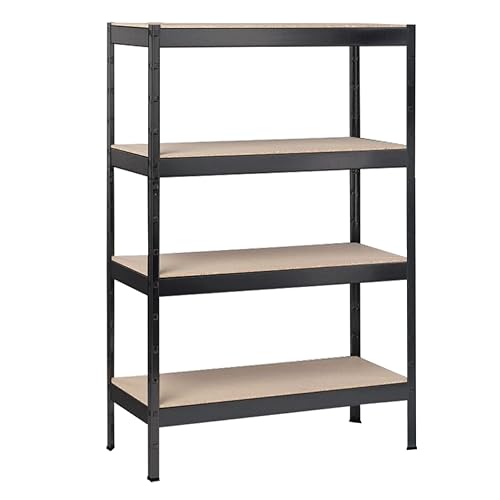 SCHULTE Regalwelt Schwerlastregal mit 4 Holzböden, 180x100x40 cm (HxBxT), Traglast pro Ebene ca. 150 Kg, schwarz-Struktur, Lagerregal, Kellerregal, Werkstattregal, Steckregal von SCHULTE Regalwelt