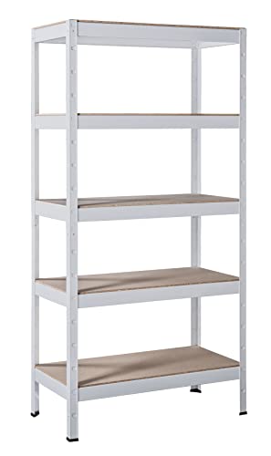 SCHULTE Regalwelt Schwerlastregal mit 5 Holzböden, Traglast pro Ebene 200 kg, 180x90x45 cm (HxBxT), weiß, Lagerregal, Kellerregal, Werkstattregal, Steckregal von SCHULTE Regalwelt
