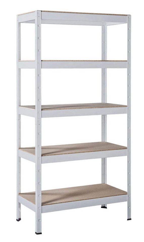 SCHULTE Regalwelt Schwerlastregal mit 5 Holzböden, Traglast pro Ebene 200 kg, 180x90x45 cm (HxBxT), weiß von SCHULTE Regalwelt